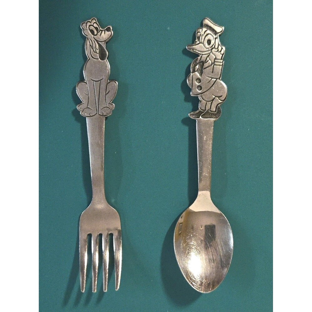 Vintage Walt Disney Bonny Stainless Donald Duck Spoon Pluto Fork Japan 5.5